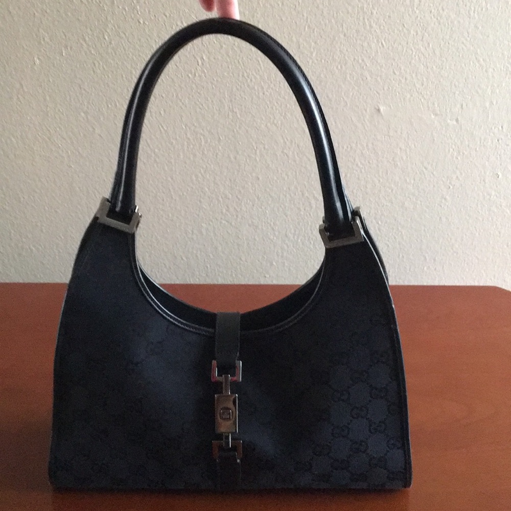 Gucci Canvas Bardot Jackie-O Black Hobo Handbag